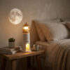 چراغ خواب پایه‌دار لومیکس مدل SkyMoon با پروژکتور ماه واقعی، نور LED بدون فلیکر، باتری شارژی 2400mAh با شارژ USB، ریموت کنترل، 4 سطح روشنایی و تایمر خاموشی خودکار، مناسب دکور، خواب کودک و عکاسی